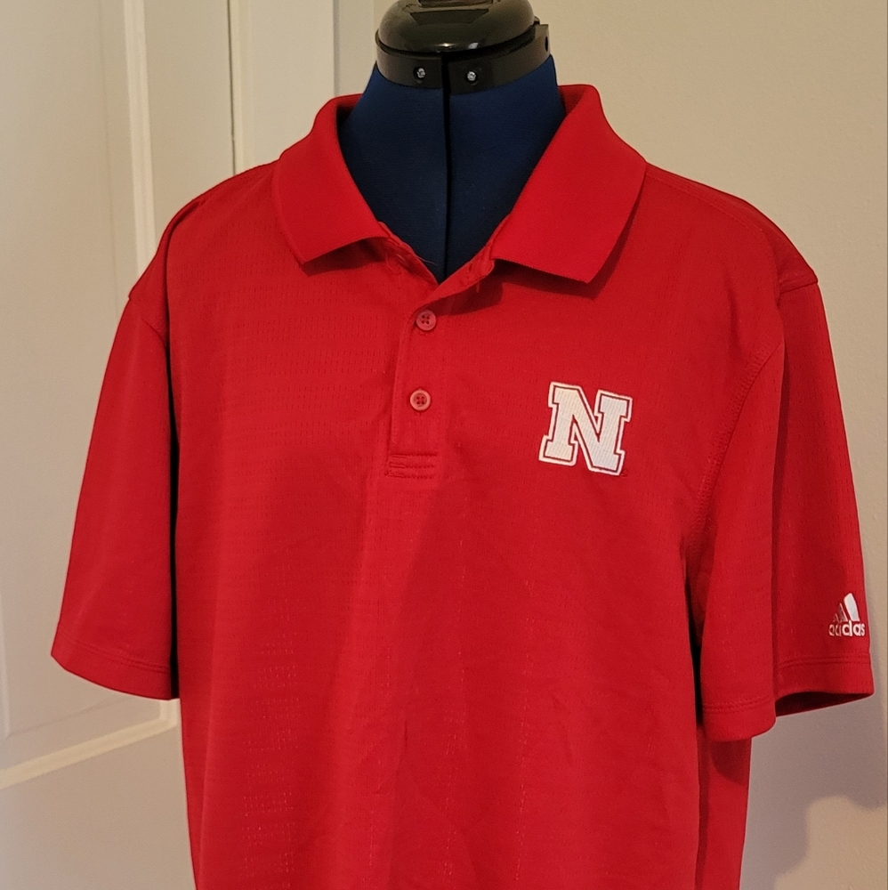 Men's Large Adidas Nebraska Huskers Red Polo